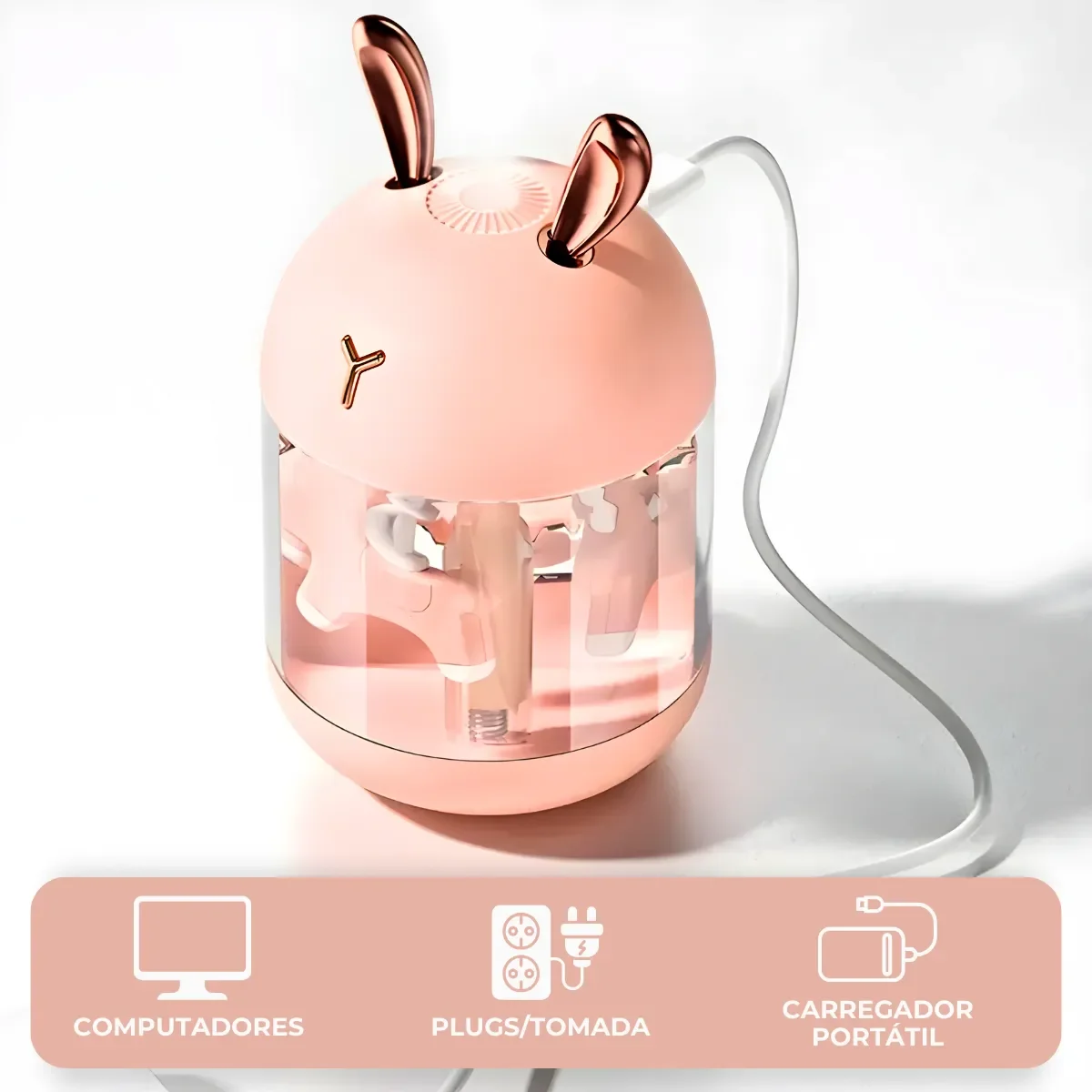 Umidificador Encantador Carrossel Luz Suave Led (rosa) - 6