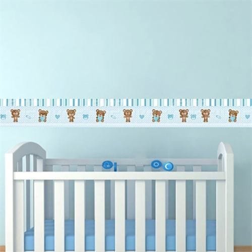 Adesivo Faixa Decorativa Kit 6 Quarto Infantil Ursinho Azul - 1