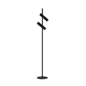 Luminária Chão Moderna Coluna Metálica Slim para 2 Mini Dicroicas Direcionáveis 1,40m Preta