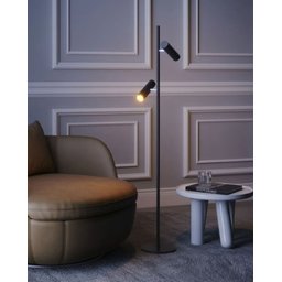 Luminária Chão Moderna Coluna Metálica Slim para 2 Mini Dicroicas Direcionáveis 1,40m Preta - 2