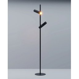 Luminária Chão Moderna Coluna Metálica Slim para 2 Mini Dicroicas Direcionáveis 1,40m Preta - 4