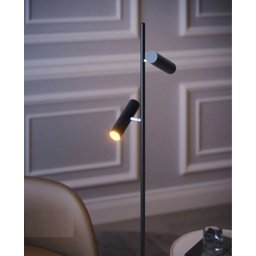 Luminária Chão Moderna Coluna Metálica Slim para 2 Mini Dicroicas Direcionáveis 1,40m Preta - 5