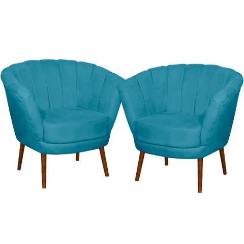 Kit 02 Poltrona Pétala Flor Decorativa Suede Azul Claro