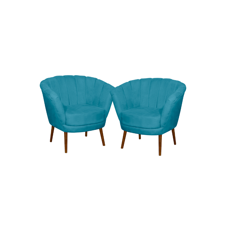 Kit 02 Poltrona Pétala Flor Decorativa Suede Azul Claro