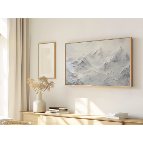 Quadro Decorativo N°200 105x60cm - Panorâmico - Montanhas Nevadas - Madeira Clara - Rollflex