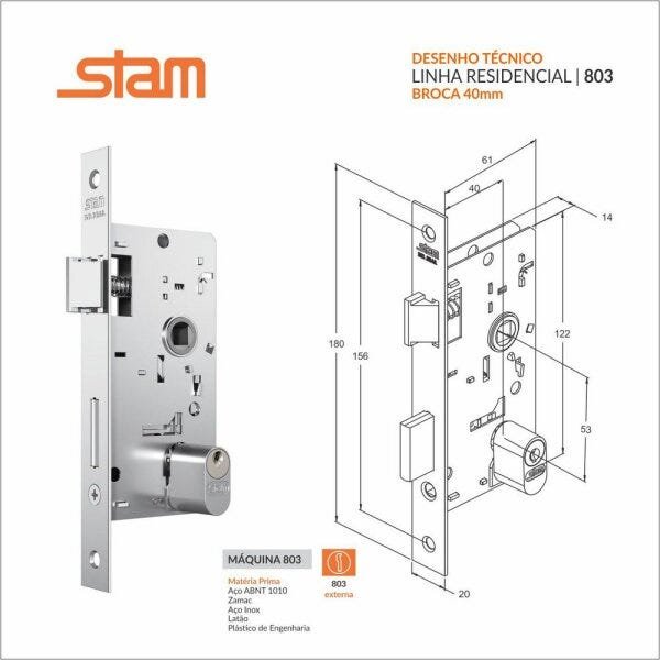 Fechadura Stam 803/03 Espelho Colonial (G) Externa - 2