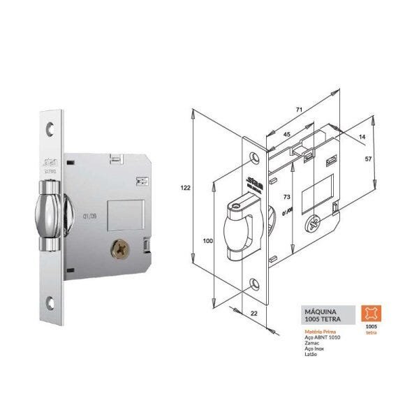 Fechadura Stam 1005 Pivotante Tetra Chave Quadrada Gold - 3