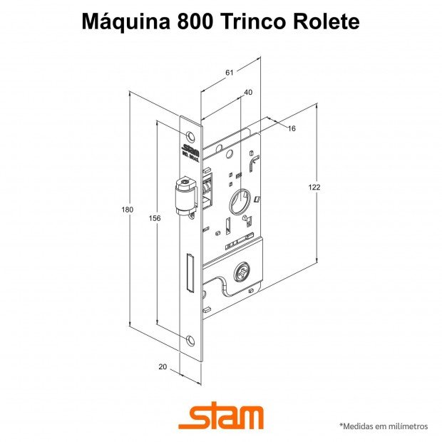 Fechadura Stam Porta Pivotante Rolete 800 Tetra Chave Roseta Quadrada Antique Broca 40mm - 3