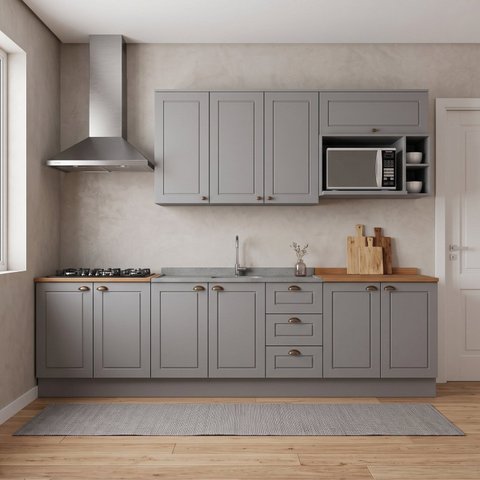 Cozinha Compacta 6 Peças 280cm com Tampo e Gavetas
