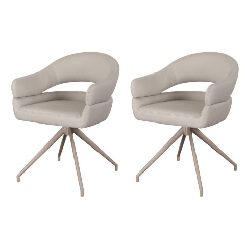 Kit 2 Cadeiras Giratória Hanover Fratini Revestimento em PU Nude e Base em Aço Champagne