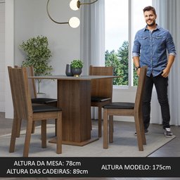 Conjunto Sala de Jantar Mesa Tampo de Madeira 4 Cadeiras Rustic/cinza/preto Samara Madesa - 5