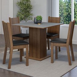 Conjunto Sala de Jantar Mesa Tampo de Madeira 4 Cadeiras Rustic/cinza/preto Samara Madesa - 1