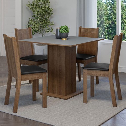 Conjunto Sala de Jantar Mesa Tampo de Madeira 4 Cadeiras Rustic/cinza/preto Samara Madesa