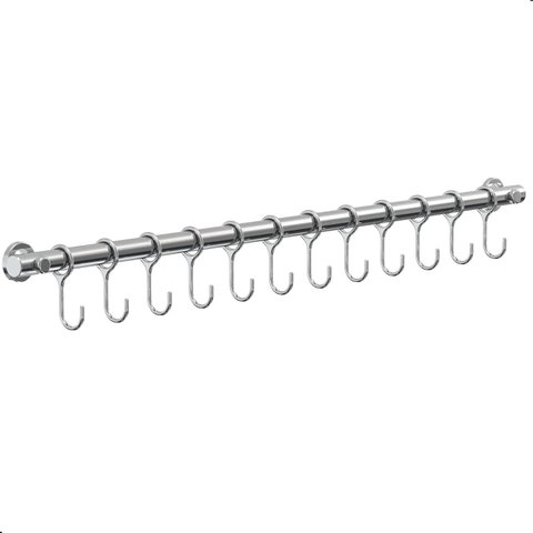 Porta Utensílios e Talheres 60cm com 12 Ganchos Cromado Fs
