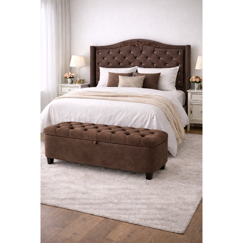 Kit de Quarto Lisboa Cabeceira de Cama Box e Calçadeira Baú Queen 160 Cm Suede Marrom Eli Móveis e D