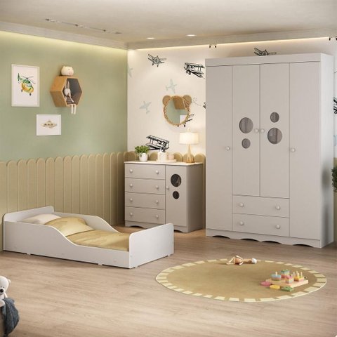 Quarto Infantil Completo com Minicama Montessoriana Sonho Multimóveis MP4886 Off White Off White