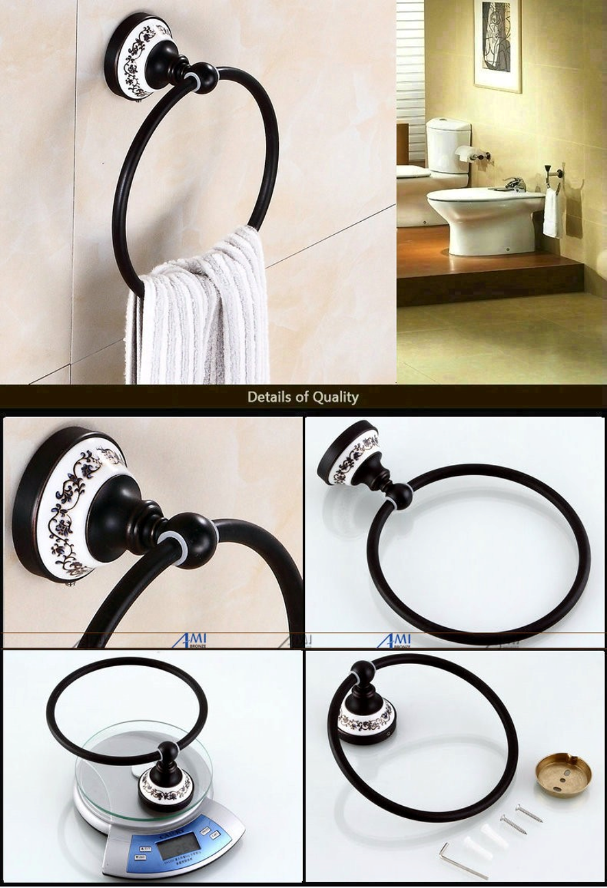 Pendurador de Toalha Argola Vintage Retrô Preto com Porcelana - 3