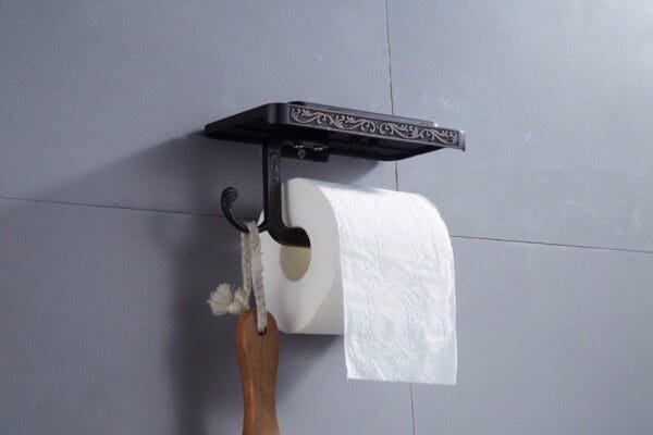 Suporte Papel Higiênico Vintage Preto Com Apoio de Celular - 2