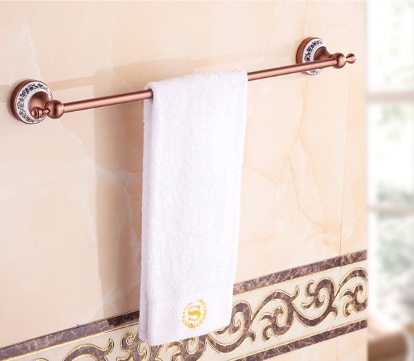 Pendurador Toalha Barra Luxo Vintage Ouro Rosê com Porcelana - 1