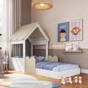 Ver imagem 1 de Cama Infantil Montessoriana Casinha Solteiro Araguaia Branco/Carvalho - Completa Móveis