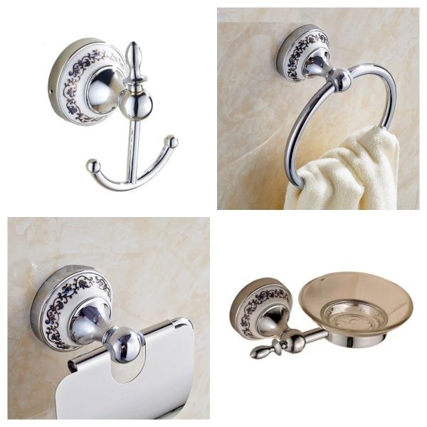Kit Banheiro Vintage Retrô Cromado com Porcelana Lindo 4Peças - 1