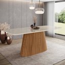 Ver imagem 6 de Conjunto Sala de Jantar Mesa com Tampo 100% MDF Vidro e Canto Arredondado com 8 Cadeiras Olívia Off White/Nature/Courano Caramelo/Linho