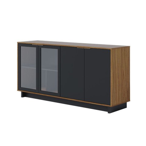 Balcão Aparador Buffet 4 Portas Naelly Noce Milano/preto Fosco C04 - D’Rossi