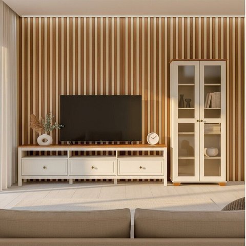 Conjunto de Sala 2 Peças com 1 Rack e 1 Cristaleira Madeira Maciça Ananda CabeCasa MadeiraOriginals