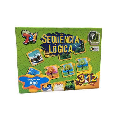 Brinquedo Jogo Sequência Lógica Estações do Ano 12 Peças em Mdf +3 Anos Paper Toy