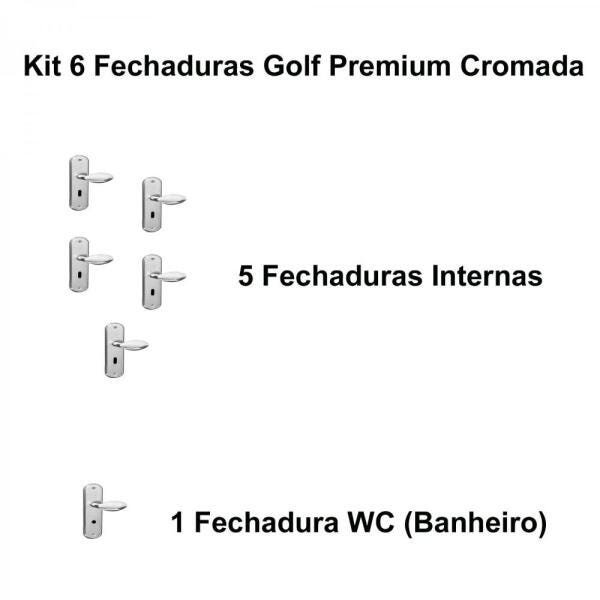 Kit 5 Fechadura - 4 Interna e 1 WC Golf Premium Cromada -MGM - 1