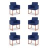Kit 06 Poltronas Recepção Azul Marinho - Base Ferro Cobre - 1