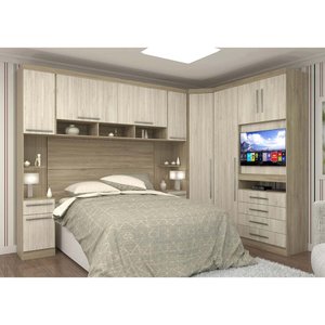 Guarda Roupa de Canto Casal 10 Portas com Cabeceira e Painel Giratório para Tv Master Luciane Móveis