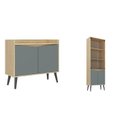 Ver imagem 2 de Buffet Aparador 2 Portas Retrô 88cm e Cristaleira Cinza/Amendoa/Acqua
