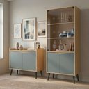 Ver imagem 1 de Buffet Aparador 2 Portas Retrô 88cm e Cristaleira Cinza/Amendoa/Acqua
