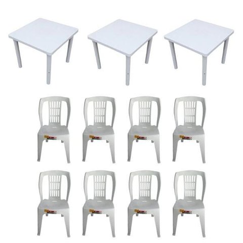 Kit 3 Mesa Desmontável 83cm e 8 Cadeira Bistrô S/Apoio 182Kg