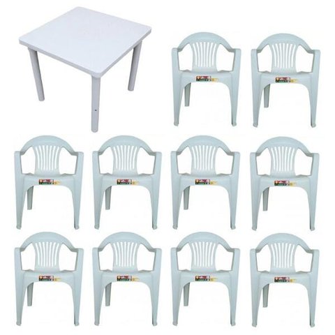 Conjunto de Mesa Desmontável 83cm e 10 Cadeiras Poltrona 182Kg
