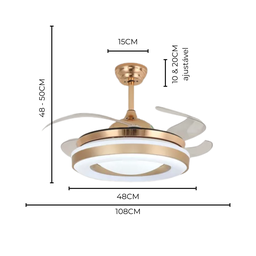 Ventilador Teto Retratil Led Controle Remoto Bluetooth T&a - 1372 - 7