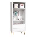 Ver imagem 4 de Cômoda Gaveteiro Infantil e Guarda Roupa 2 Portas Theo Branco Acetinado Pés Madeira Natural –
