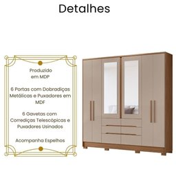 Guarda Roupa Casal San Francisco com Espelho 6 Portas Carvalho Fendi Moval - 3 Guarda Roupa Casal San Francisco com Espelho 6 Portas Carvalho Fendi Moval - 3