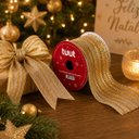Ver imagem 1 de Fita Aramada Decorativa Champanhe Gold Listrada 6,3cm x 9,14m para Laços e Natal