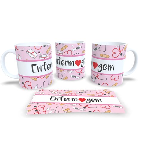 Caneca de Porcelana Branca Personalizada Profissões Enfermagem