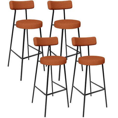 Kit 04 Banquetas Altas Bar Cozinha Sala De Jantar Em Aço Milão L02 Tecido Terracota - Lyam Decor