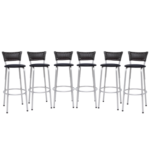 Kit 6 Banquetas Alta Banco para Balcão Junco Preto Àrea Gourmet Ilha Bancada bares Churrasqueira
