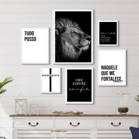 Composição 6 Quadros Decorativos Evangélicos- Jesus Cristo - com Vidro:madeira Preta