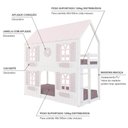 Ver imagem 4 de Beliche Montessoriano Casinha Bela com Coração 4 Janelas Venezianas - Madeira Maciça Branco/Rosa
