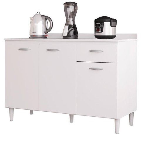 Balcão de Cozinha com Tampo 120 Cm Branco Brilho - Poquema