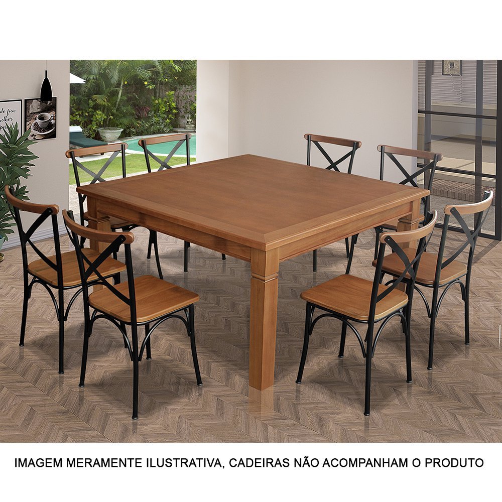 Mesa de Jantar Rústica Quadrada Celina 1,30m em Madeira Maciça - Castanho - 2