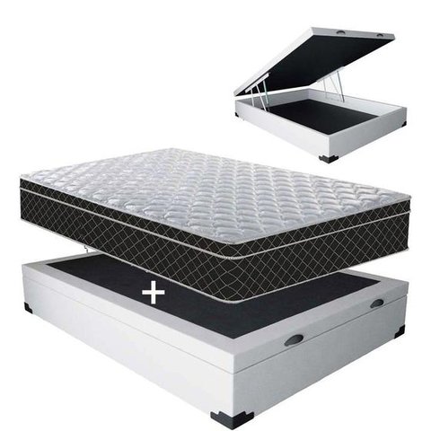 Cama Box Baú Casal Colchão Classic Mola Bonnel + Box Sintético 55X138X188