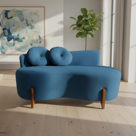 Namoradeira Sofá Feijão Lounge 120cm Orgânica Bouclé Azul Marinho