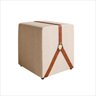 Puff Decorativo Quadrado Bege com Detalhes em Couro Caramelo - Ms - 1